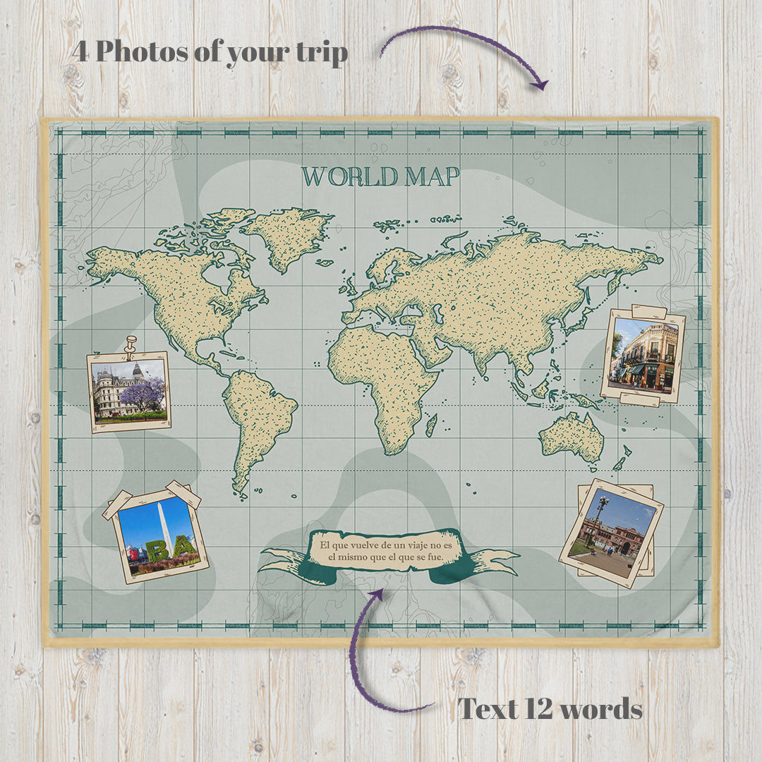 WORLD MAP WITH PHOTOS PERSONALIZED BLANKET