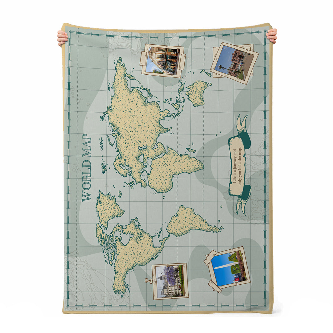 WORLD MAP WITH PHOTOS PERSONALIZED BLANKET