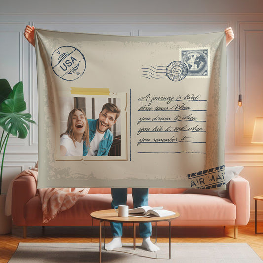 Postcard With Photo Throw Blanket